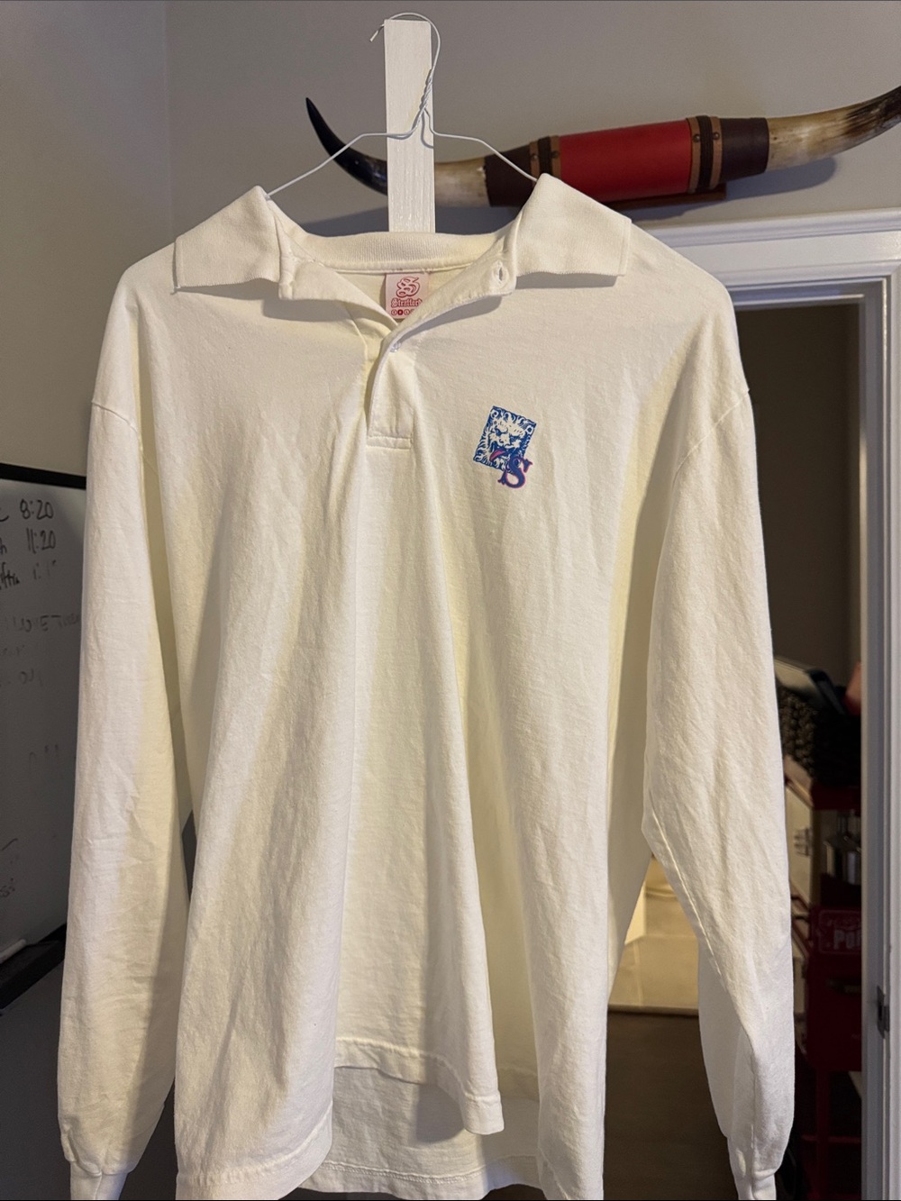 Cream Polo Shirt with Blue & Pink Lion Patch
